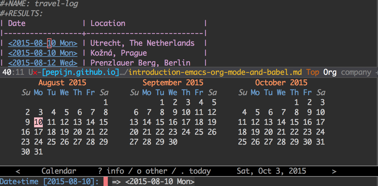 Emacs Org mode datepicker